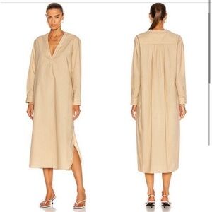 NILI  LOTAN Raven Cotton Poplin Tunic Caftan Maxi Dress in Sand